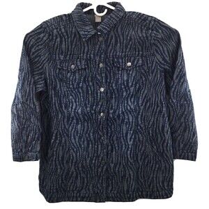 Chicos Indigo ZEBRA-PRINT ELONGATED DENIM JACKET Size 4